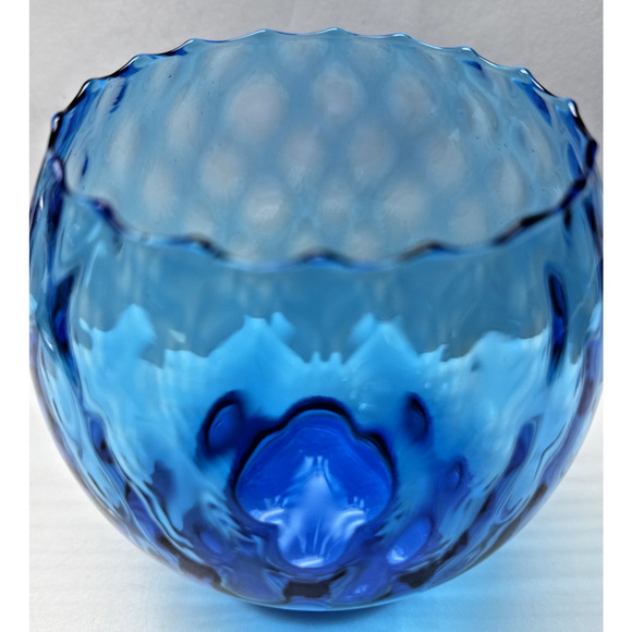 MCM Empoli Blue Diamond Optic Footed Vase Rose Bowl Blown Glass As Is - Picture 3 of 14